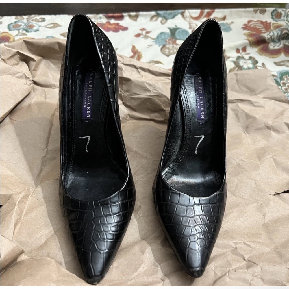 Ralph Lauren Purple Collection Black Croc Embossed Pumps size 7B Made in Italy